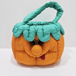 Vintage 1993 Halloween Pumpkin Face Plush Candy Bucket Joelson Puffalump